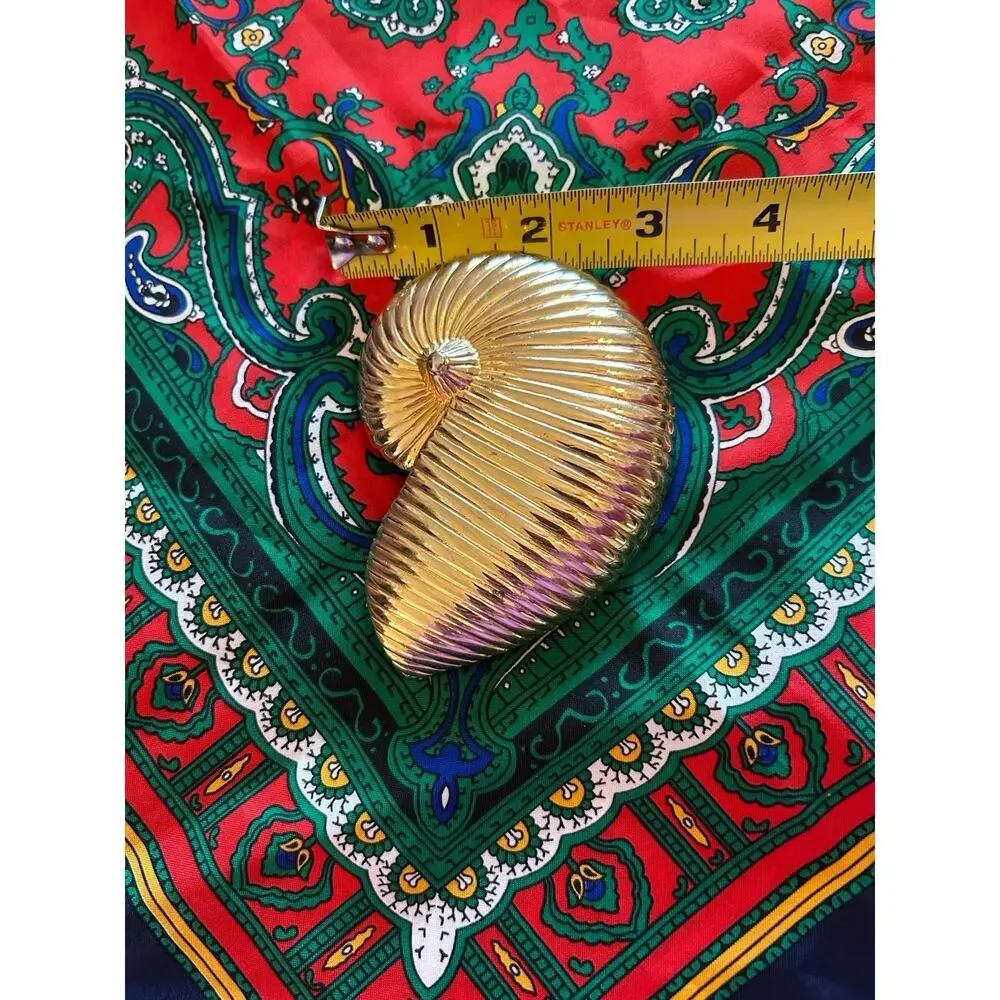 Vtg Gay Boyer Gold Tone Seashell Pendant Scarf Slide & Vtg Abstract Square Scarf